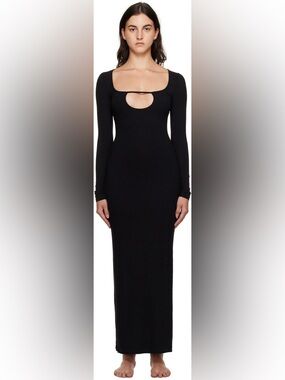 SKIMS Black Soft Lounge Long Sleeve Keyhole Maxi Dress